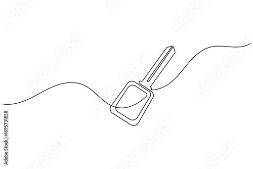 Continuous line art of a key with label icon for security and access concept