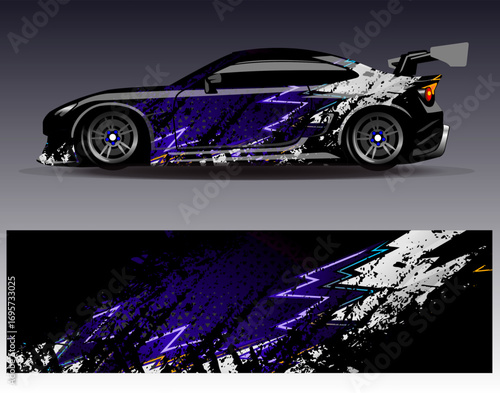 Car wrap design vector. Graphic abstract stripe racing background designs for vehicle, rally, race, adventure and car racing livery