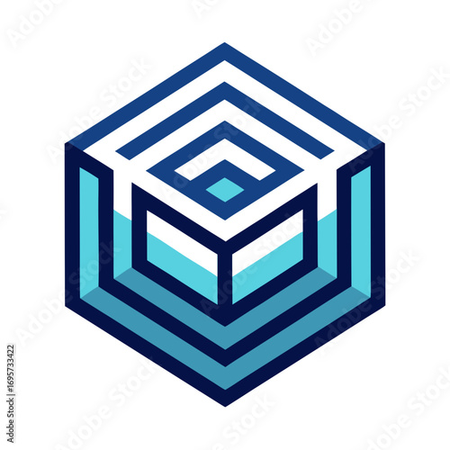Blockchain Concentric Cube Layers Logo Design