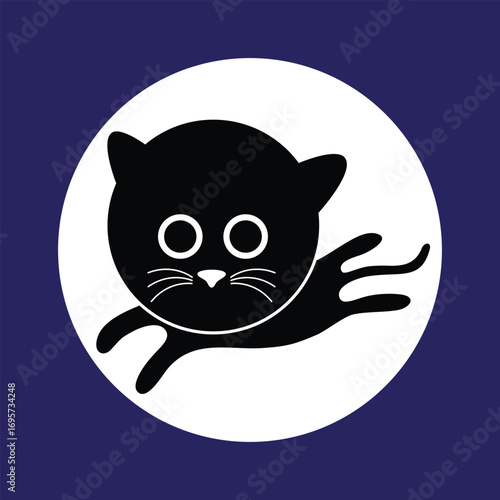 Vector illustration of a black cat jumping with a full moon for animal or halloween theme design elements