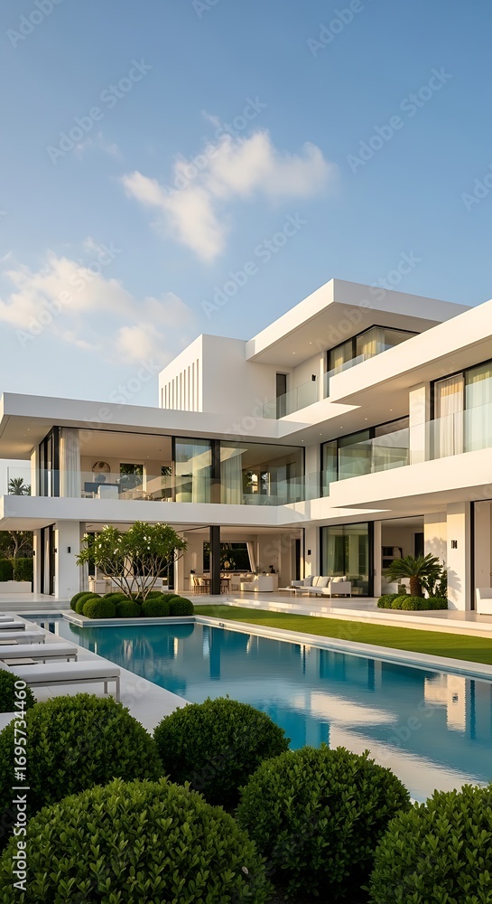 Fototapeta premium Modern Mansion with Pool and Landscaping.
