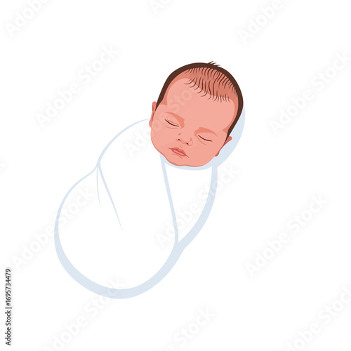 A peacefully sleeping newborn infant, snugly swaddled in a soft, light blue blanket.