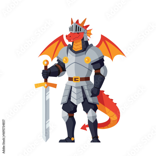Red dragon knight in silver armor holding a sword