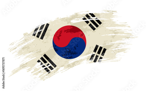South Korean flag grunge brushstroke texture background. Vector illustration.