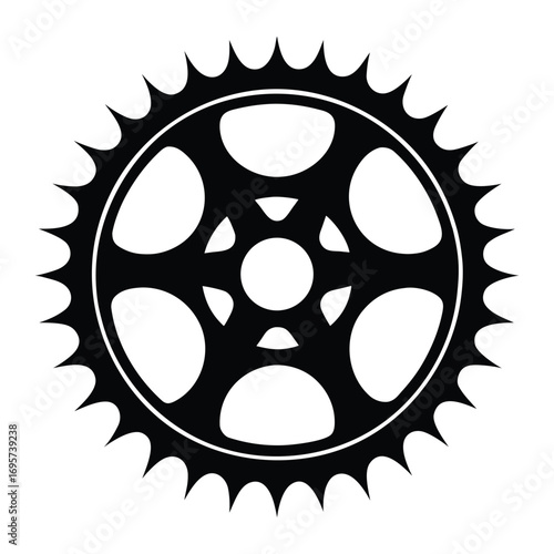 A cinematic black and white movie film reel icon with a spinning gear wheel for media and video design