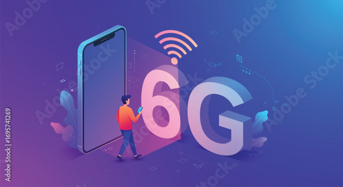 Futuristic Illustration of 6G Mobile Technology. EPS Vector