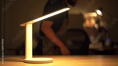 Illuminating Desk Lamp Providing Warm Light in Dark Room