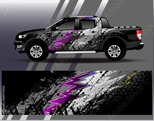 Car wrap design vector. Graphic abstract stripe racing background designs for vehicle, rally, race, adventure and car racing livery