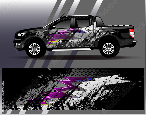 Car wrap design vector. Graphic abstract stripe racing background designs for vehicle, rally, race, adventure and car racing livery