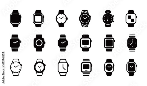 Collection of diverse wristwatch and smart watch icons for time, technology, and fashion.