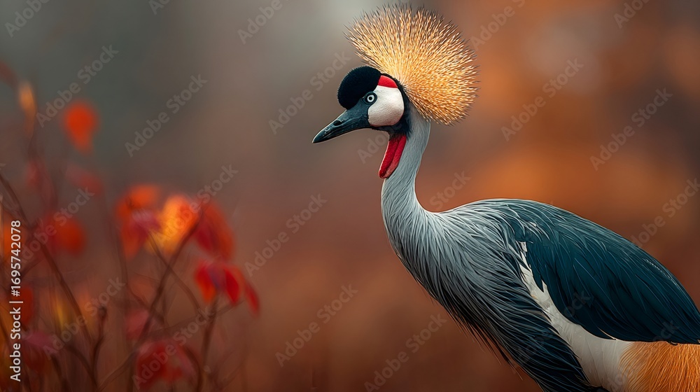 Fototapeta premium Grey crowned crane showing its golden crest