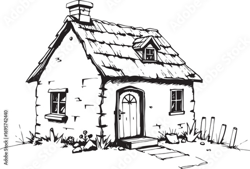 The village house. Hand drawn vector illustration