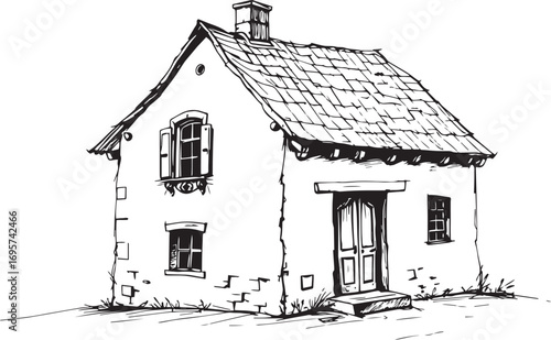 The village house. Hand drawn vector illustration