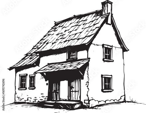 The village house. Hand drawn vector illustration