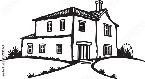 The village house. Hand drawn vector illustration