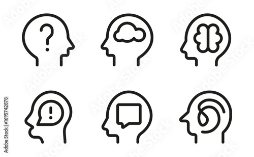 Thinking Head with Question Mark Icon – Curiosity, Doubt,  Thinking and Psychology Symbols