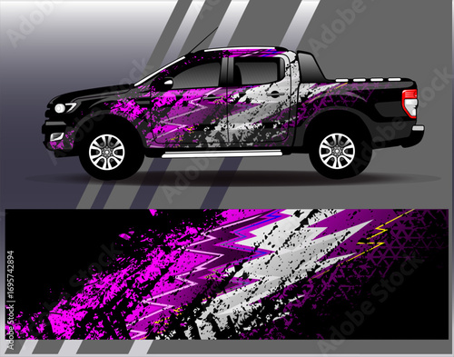 Car wrap design vector. Graphic abstract stripe racing background designs for vehicle, rally, race, adventure and car racing livery
