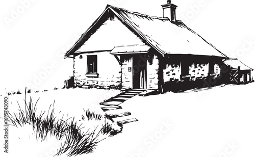 The village house. Hand drawn vector illustration