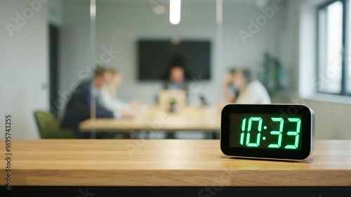 Checking Time on Digital Clock at Ten Thirty AM in Office Setting