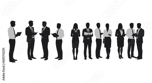 group of people standing together in formal attire silhouette
