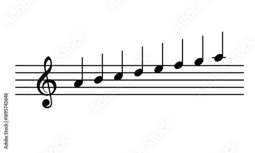 Vector illustration of a major scale with music notes on a treble clef staff. Perfect for music education, learning materials, sheet music and creative graphic projects related to music notation.