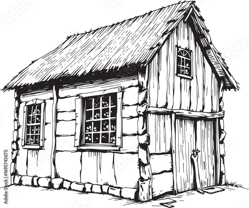 The village house. Hand drawn vector illustration