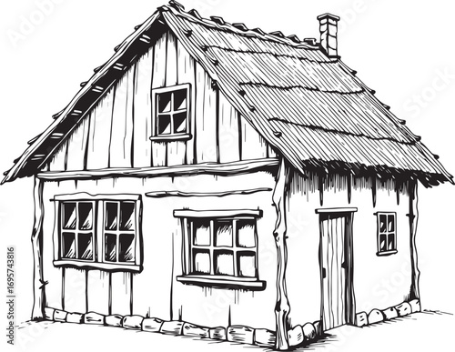 The village house. Hand drawn vector illustration