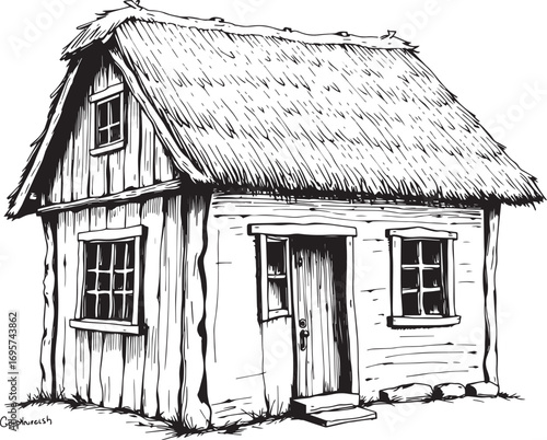 The village house. Hand drawn vector illustration