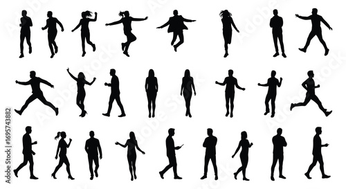 various human figures captured in dynamic poses silhouette