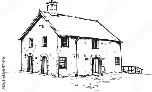 The village house. Hand drawn vector illustration