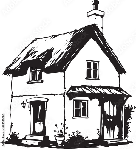 The village house. Hand drawn vector illustration