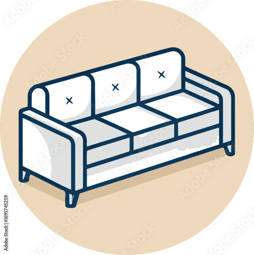 Modern Three-Seater Sofa Icon for Living Room and Home Furniture