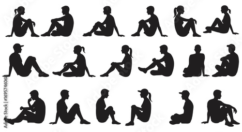 various sitting poses captured in artistic silhouette