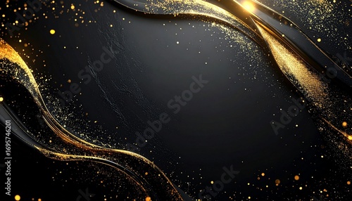 夜空を舞う光のシャワー：深みのある黒と金が織りなす豪華な抽象デザインGenerated image