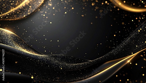 ブラックとゴールドの交響曲：煌めく粒子が彩るエレガントな招待状背景Generated image