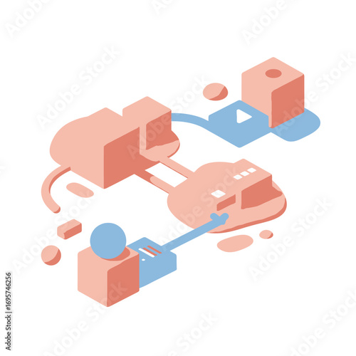 Fluid 3D Isometric Vector Illustration: Visualizing Seamless Digital Connections and Creative Data Flow