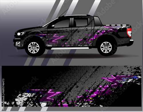 Car wrap design vector. Graphic abstract stripe racing background designs for vehicle, rally, race, adventure and car racing livery