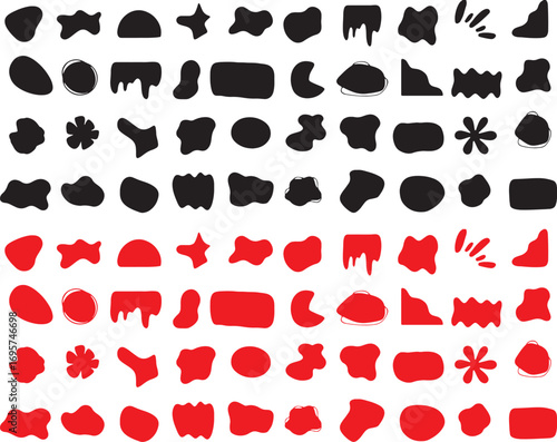 blob, shape, organic, abstract, form, irregular, fluid, liquid, splash, paint, ink, stain, blot, black, red, set, collection, graphic, design, element, icon, modern, simple, pattern, background, textu