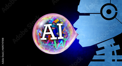 Artificial Intelligence Market Bubble and AI Bubble risk and Economic technology bubbles fear as overhyped Stock market speculation concept and overvalued technologies.