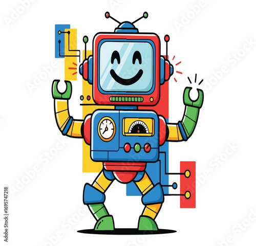  vector illustration of funny cartoon robot