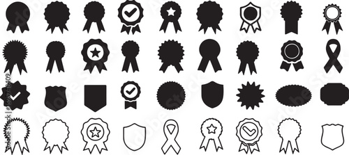 Fotografie vector, ribbon, shapes, medal, rosette, award, various, icons, quality, silhouette, white, checkmark, trophy, stamp, representing, rows, prize, champion, star, bow