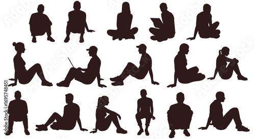 various people sitting in different poses silhouette