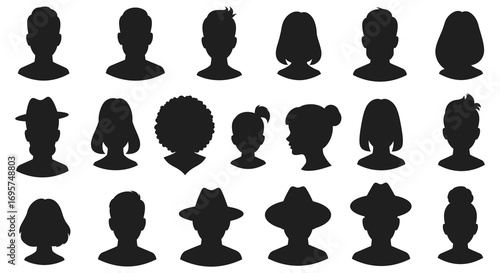 various hairstyles depicted through distinct silhouette art silhouette