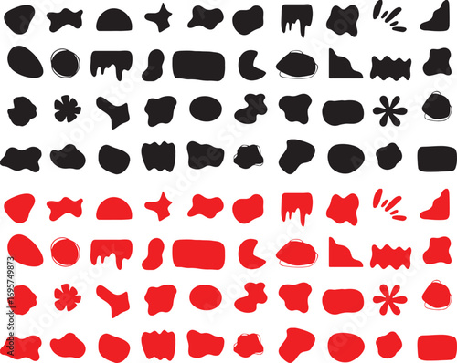 shape, blob, organic, solid, red, black, white background, abstract, irregular, fluid, form, design element, graphic, filled, pattern, collection, set, isolated, simple, unique, varied, creative, arti