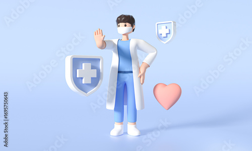3D cartoon character male doctor