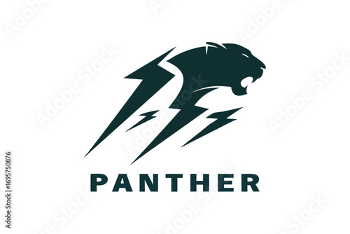 Panther Head Silhouette with Lightning on White Background Design