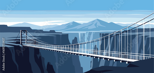 Scenic Suspension Bridge Over Canyon with Mountain Backdrop