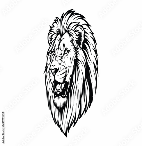 Lion head vector illustration with tiger and wildcat elements suitable for logo or tattoo design