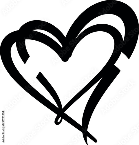 Bold black heart silhouette hand drawn style romantic symbol for love and valentines day graphics