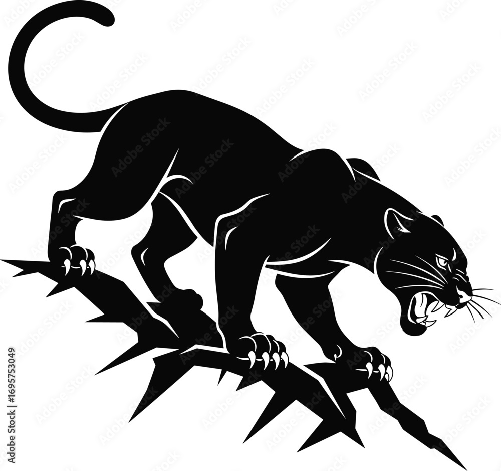 Fototapeta premium Fierce Black Panther Silhouette with Growling Stance